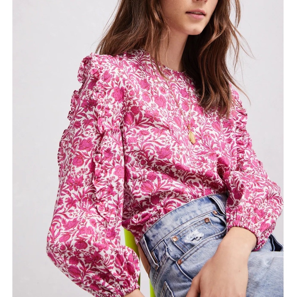 J.Crew Sambourne Liberty Ruffle Top Women Medium Pink Floral Blouse Cottage